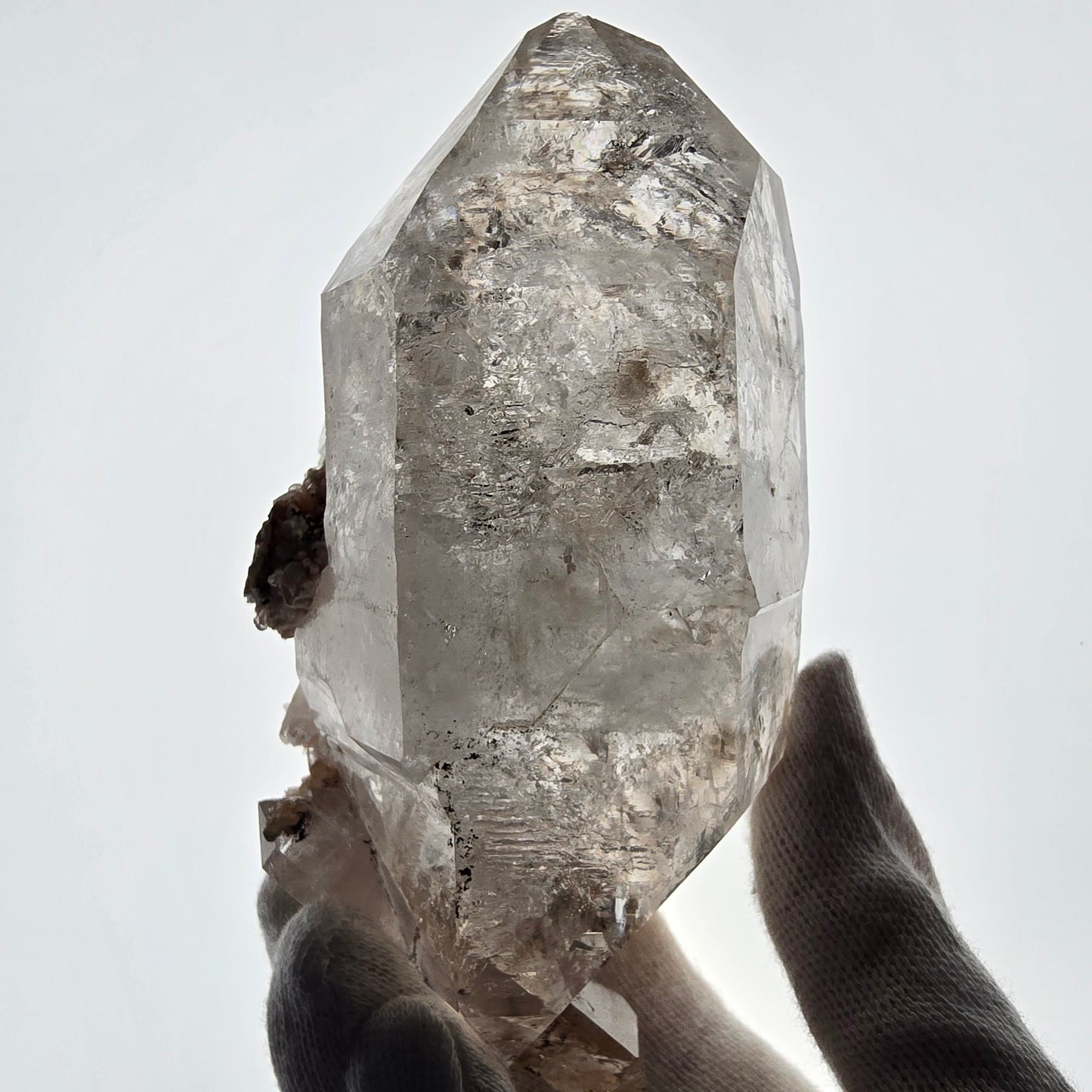 Sceptre DT Enhydro Skeleton Smoky Quartz, 2 gobos de poche Bubble Valentine. Namibie 126 x 66 x 50 mm 