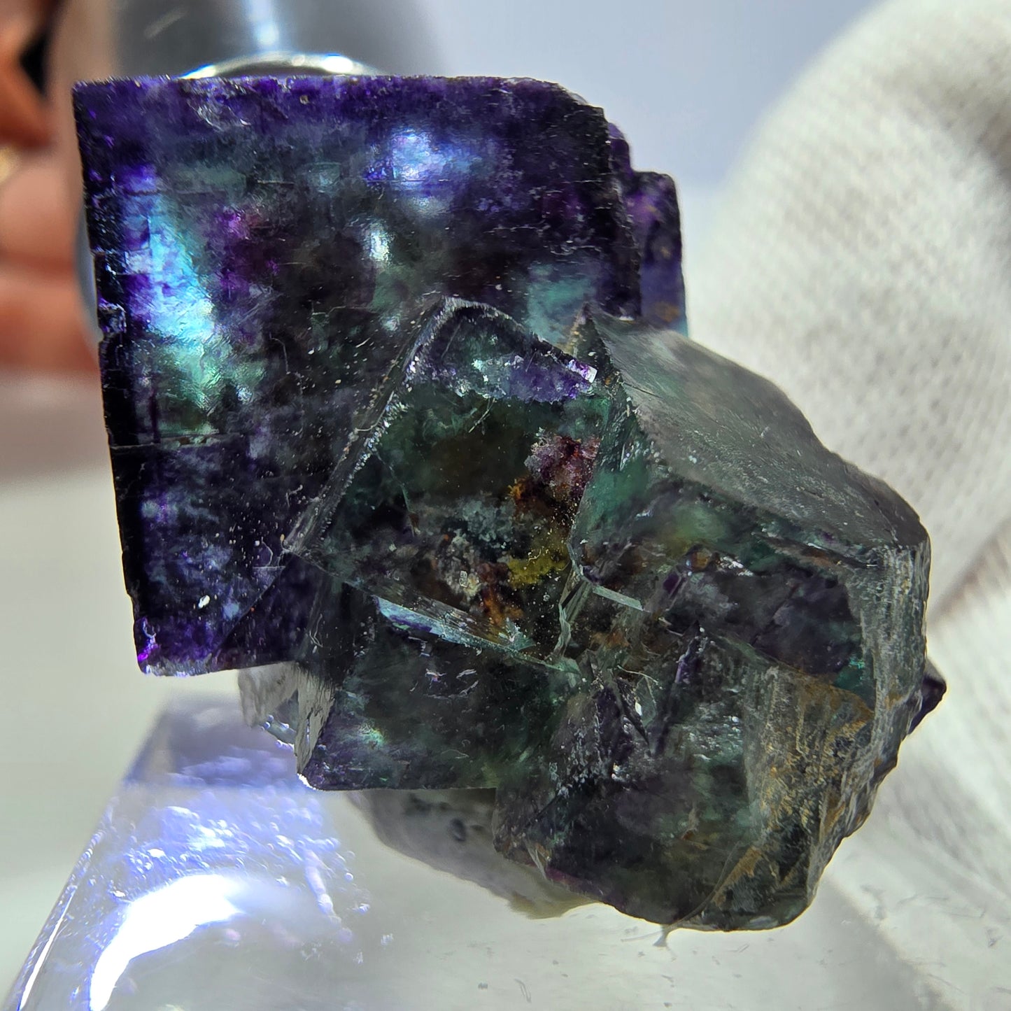 Seltene Phantom Fluorit Würfel Stufe zonal grün lila Okorusu, Namibia 31*23*19mm
