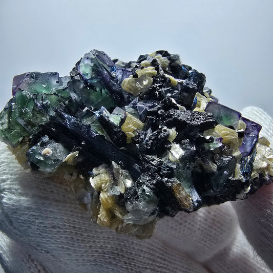 Bunte Phantom Fluorit Würfel Schörl Turmalin Muskovit Erongo, Namibia 49*34*23mm