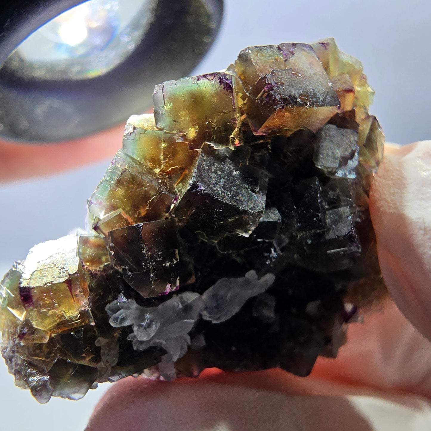 Rare cube de fluorite fantôme, spécimen de quartz vert violet Okorusu Namibie 29 x 26 x 12 mm 