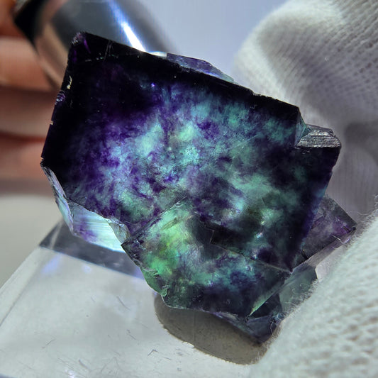 Seltene Phantom Fluorit Würfel Stufe zonal grün lila Okorusu, Namibia 33*21*14mm