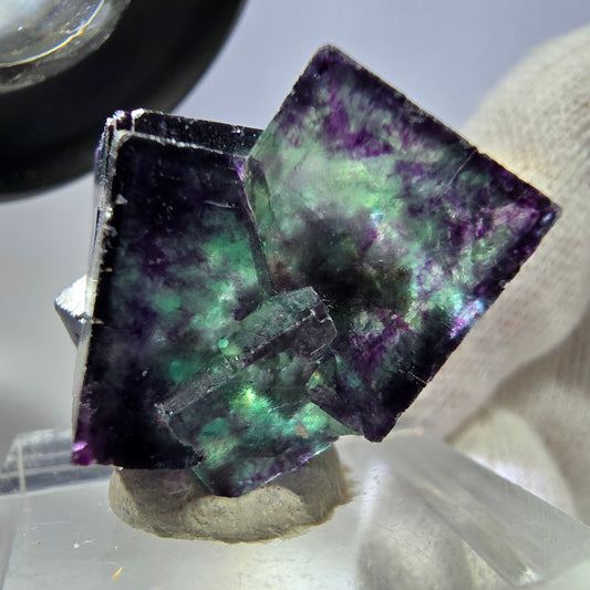 Seltene Phantom Fluorit Würfel Stufe zonal grün lila Okorusu, Namibia 30*23*19mm