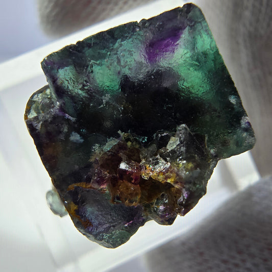 Seltene Phantom Fluorit Würfel Stufe zonal grün lila Okorusu, Namibia 22*15*17mm
