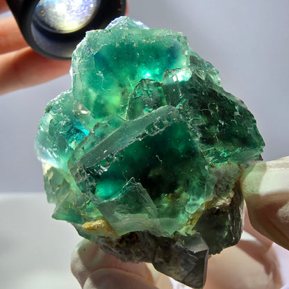 Spécimen de cube de fluorite fantôme transparente, parqueté vert Okorusu, Namibie 54 x 50 x 36 mm 