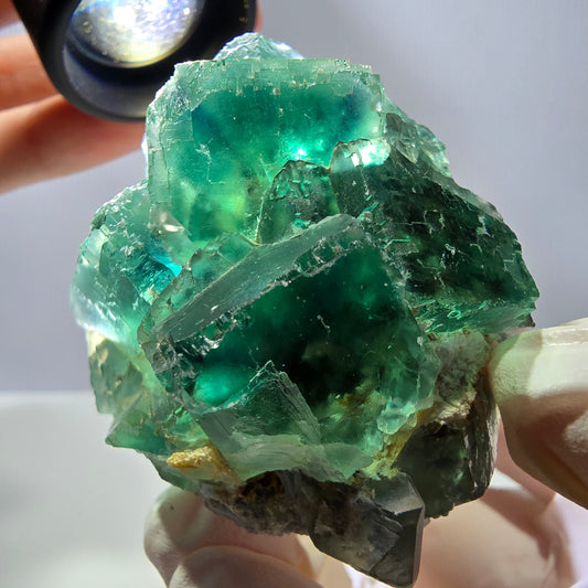 Spécimen de cube de fluorite fantôme transparente, parqueté vert Okorusu, Namibie 54 x 50 x 36 mm 