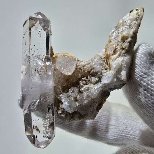 Phantom Smoky Quartz DT Scepter, Analcime on Matrix Valentine Pocket, Namibia 47*37*17mm 