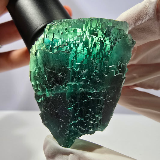 Spécimen de cube de fluorite fantôme transparente, vert parqueté, Okorusu, Namibie, 52 x 49 x 41 mm 