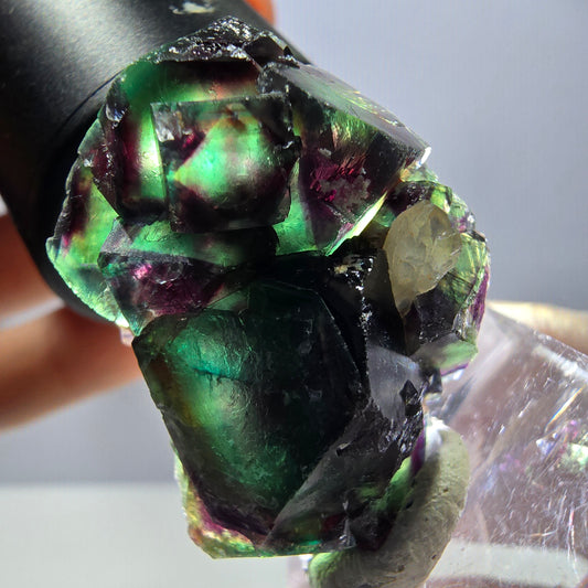Rare UV Fluorite Cube, Quartz Specimen, green purple Okorusu, Namibia 32*26*15mm 