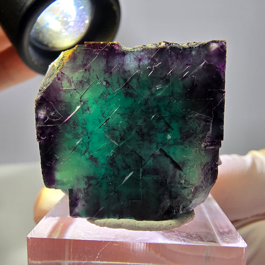 Rare cube de fluorite fantôme parqueté vert violet Okorusu Namibie 41*31*24mm 