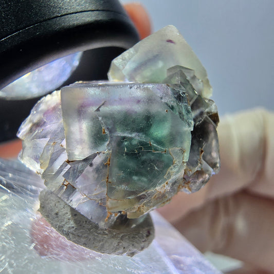 Phantom Fluorit Würfel Stufe, parkettiert grün lila Okorusu, Namibia 20*17*15mm