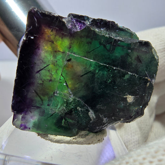 Spécimen zonal de cube de fluorite fantôme, vert violet, Okorusu, Namibie, 31 x 27 x 20 mm 