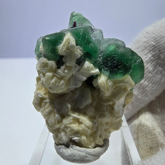 Cube de fluorite fantôme zonal, spécimen de muscovite, Erongo, Namibie, 38 x 30 x 19 mm 