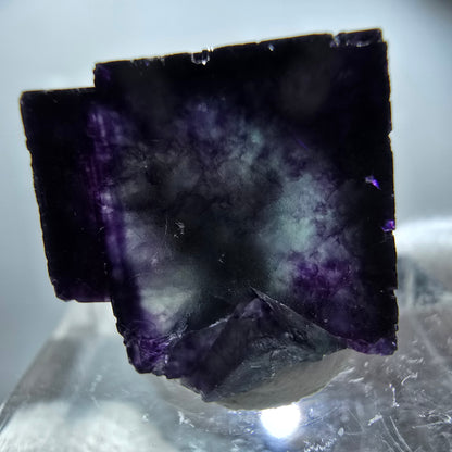 Spécimen rare de cube de fluorite fantôme, vert zonal et violet, Okorusu, Namibie, 21 x 19 x 13 mm