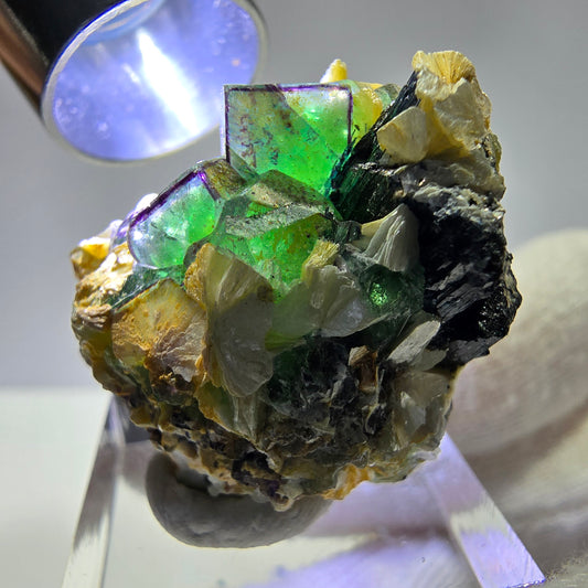 Cube de fluorite fantôme, spécimen de tourmaline scholle muscovite, Erongo, Namibie, 30 x 28 x 23 mm 