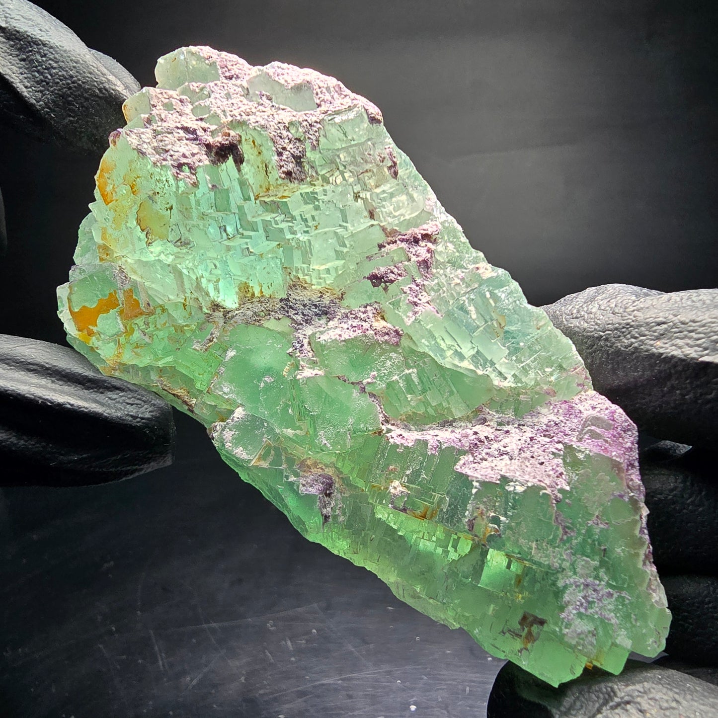 Cube de fluorite fantôme étagé vert turquoise Omehane, namibie 89*45*21mm