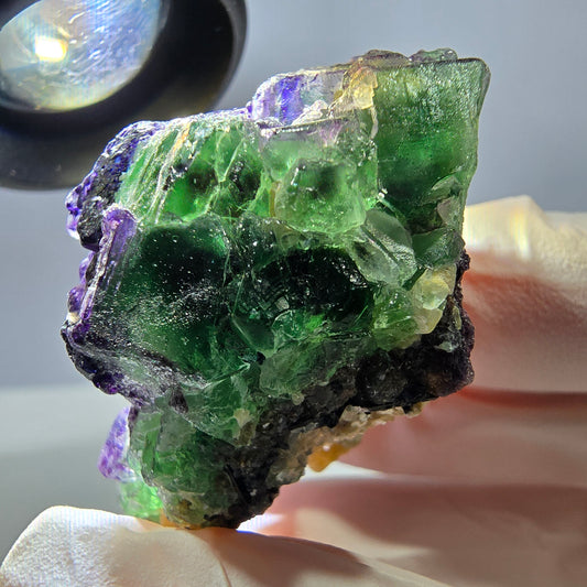 Cube de fluorite fantôme, zonal, muscovite, spécimen de tourmaline Schorl, Erongo, Namibie, 43 x 30 x 28 mm 