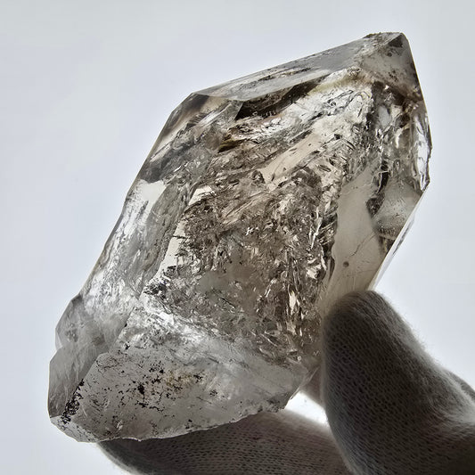 Sceptre fantôme squelette en quartz fumé DT, poche Saint-Valentin en calcite UV, Namibie 89 x 47 x 32 mm 