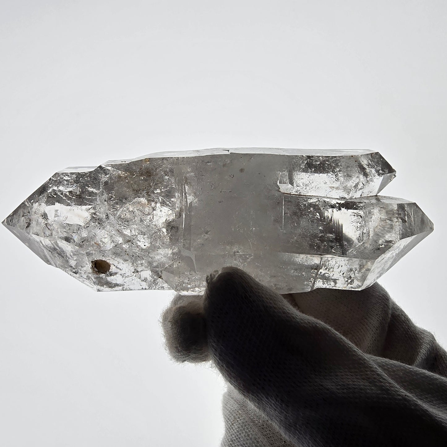 Quartz fumé squelette Enhydro DT, calcite UV, 2x Bubble Valentine Pocket, Namibie 105 x 38 x 32 mm 