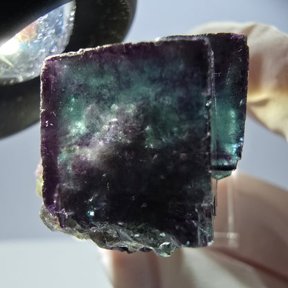Spécimen rare de cube de fluorite, vert violet, Okorusu, Namibie, 29 x 25 x 21 mm 