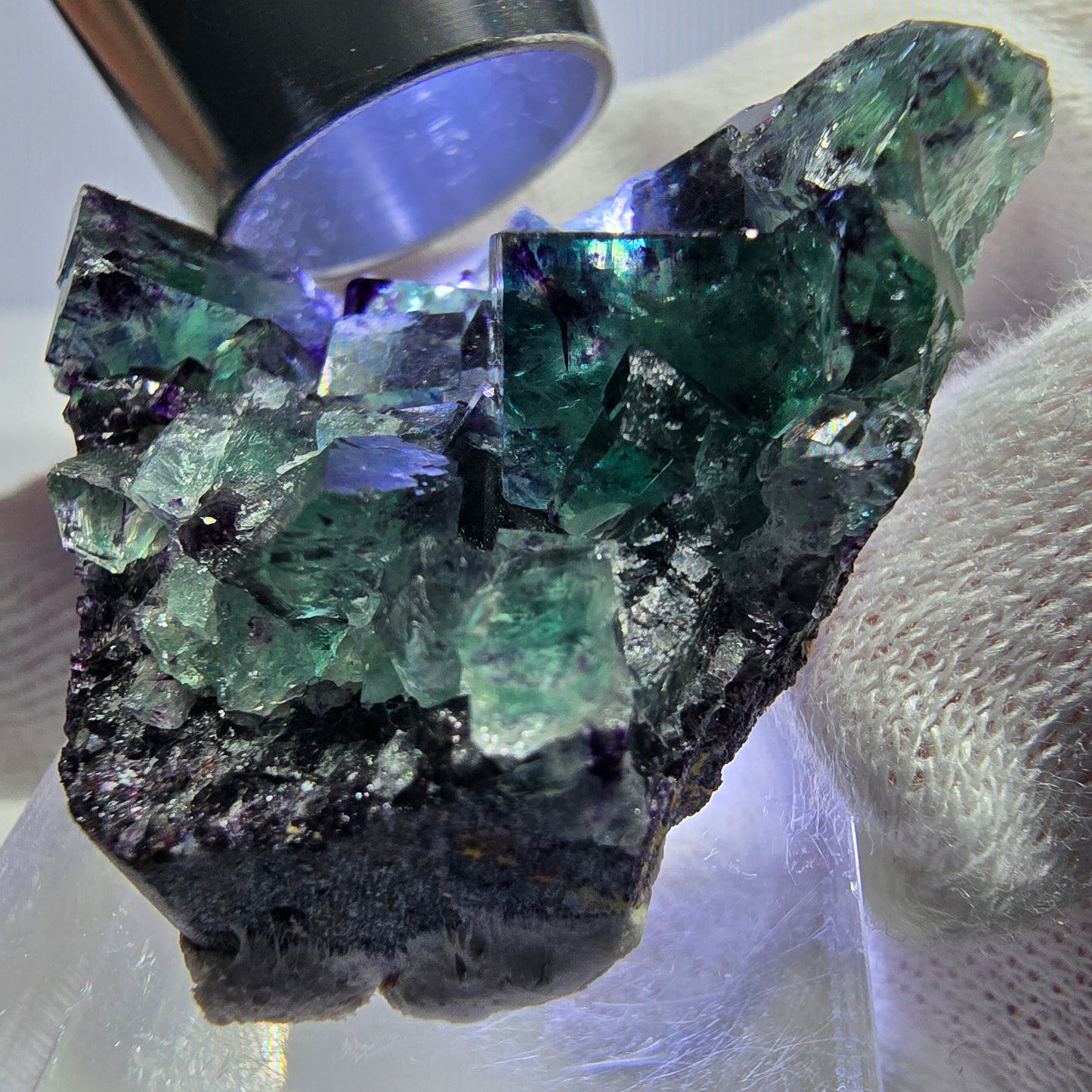 Spécimen rare de cube de fluorite fantôme, vert zonal et violet, Okorusu, Namibie, 38 x 32 x 13 mm 