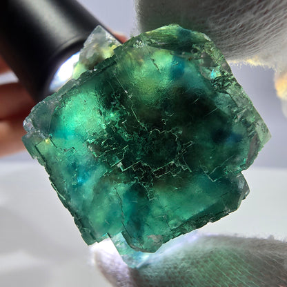 Rare spécimen de cube de fluorite fantôme, parqueté vert Okorusu, Namibie, 41 x 31 x 32 mm 