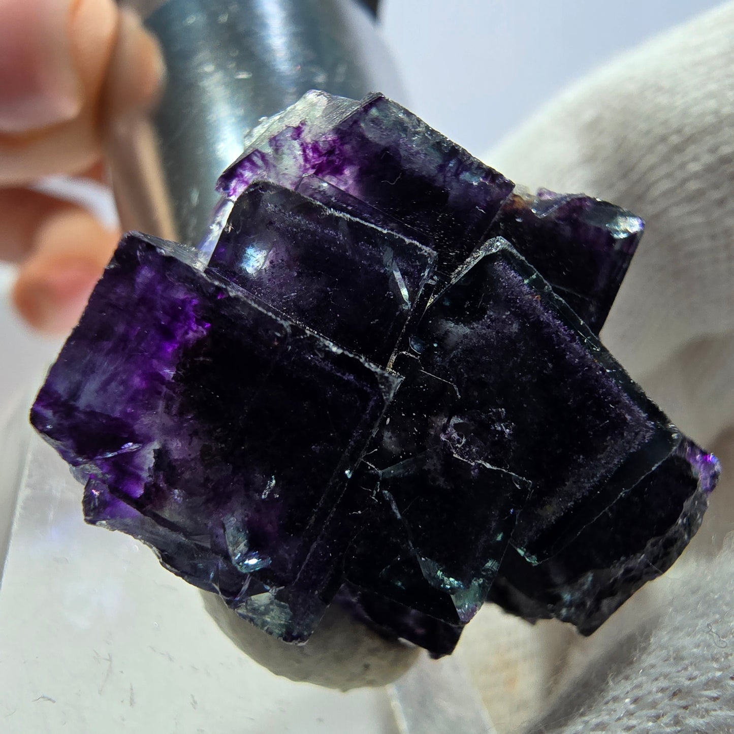 Klare Phantom Fluorit Würfel Stufe zonal grün lila Okorusu, Namibia 33*26*17mm