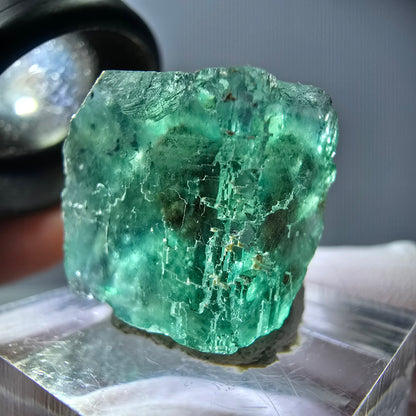 Cube de fluorite fantôme transparente parquetée, vert Okorusu, Namibie 19 x 19 x 15 mm 