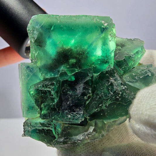 Rare spécimen de cube de fluorite fantôme, parqueté vert Okorusu, Namibie, 67 x 50 x 44 mm 