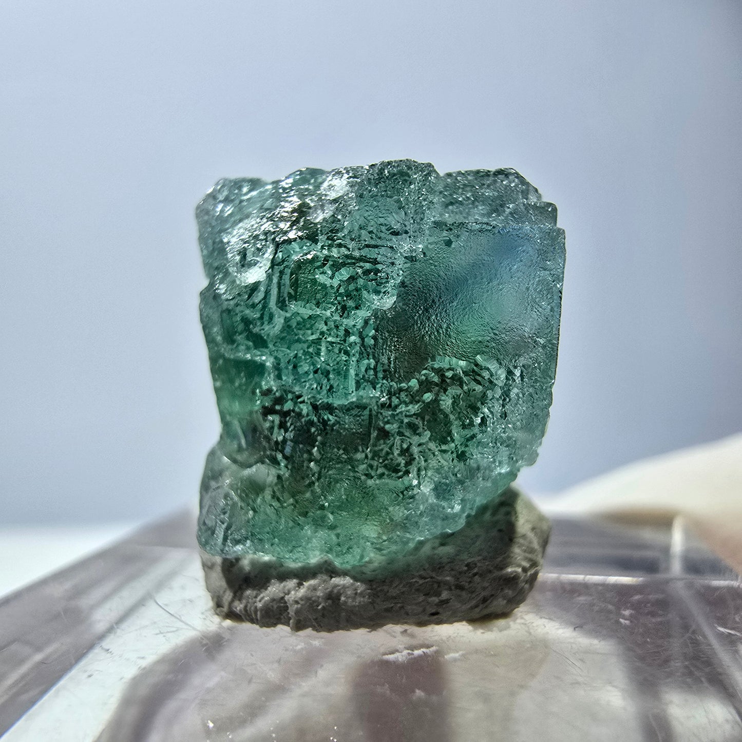 Klarer Phantom Fluorit Würfel parkettiert, grün Okorusu, Namibia 15*14*14mm