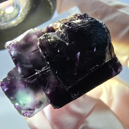 Spécimen de cube de fluorite fantôme, parqueté vert violet Okorusu, Namibie 27*23*17 mm 