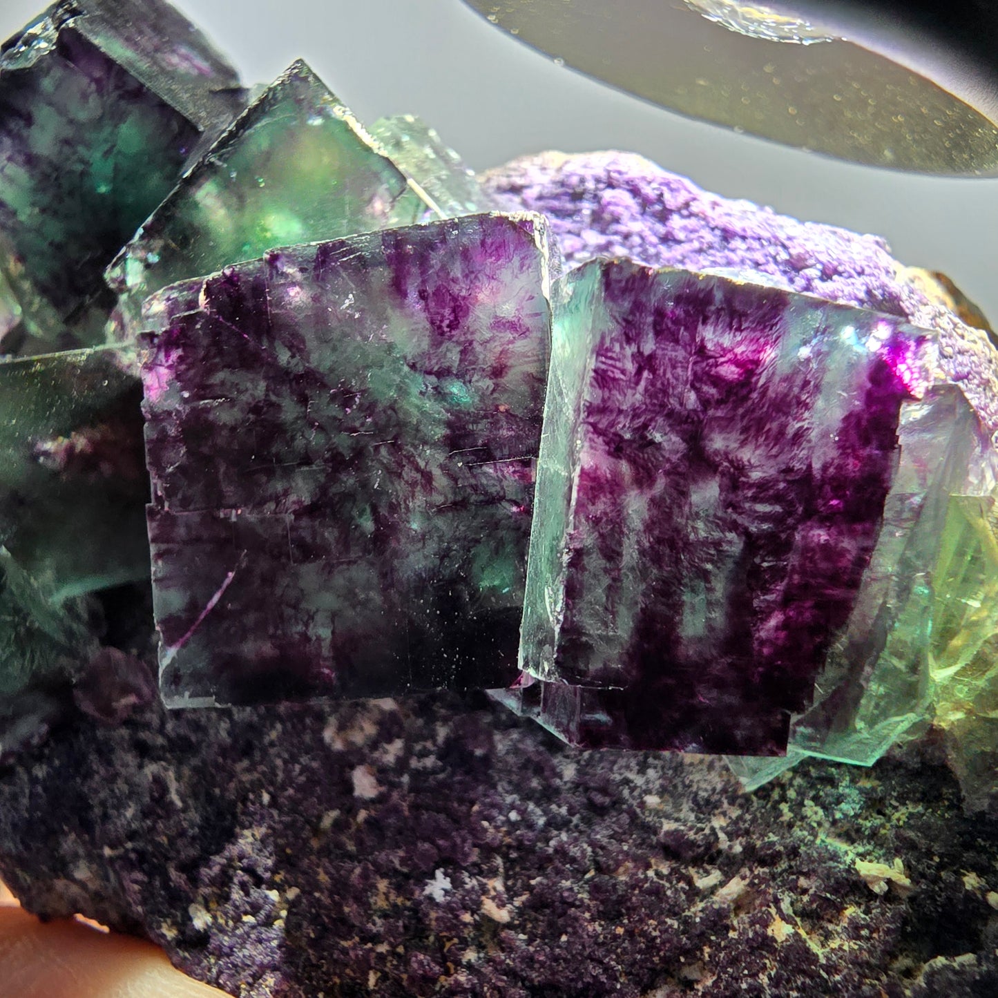 Phantom Fluorite Cube Specimen, double-sided green purple Okorusu Namibia 76*55*41mm 