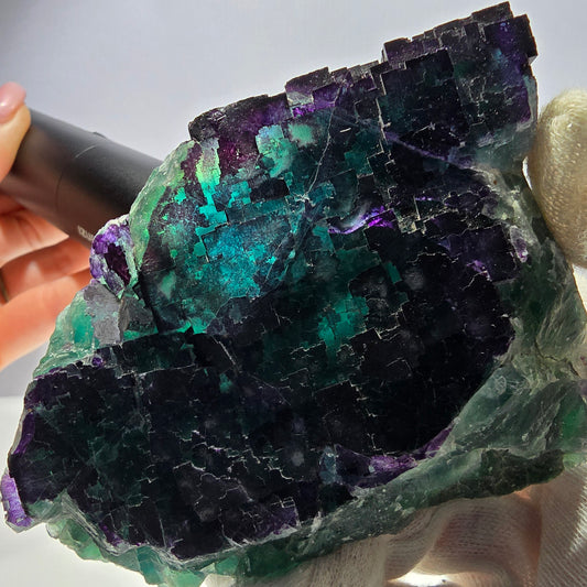 Große Phantom Fluorit Würfel Stufe grün lila zonal 11:11 Angel Pocket, Namibia 98*78*51mm