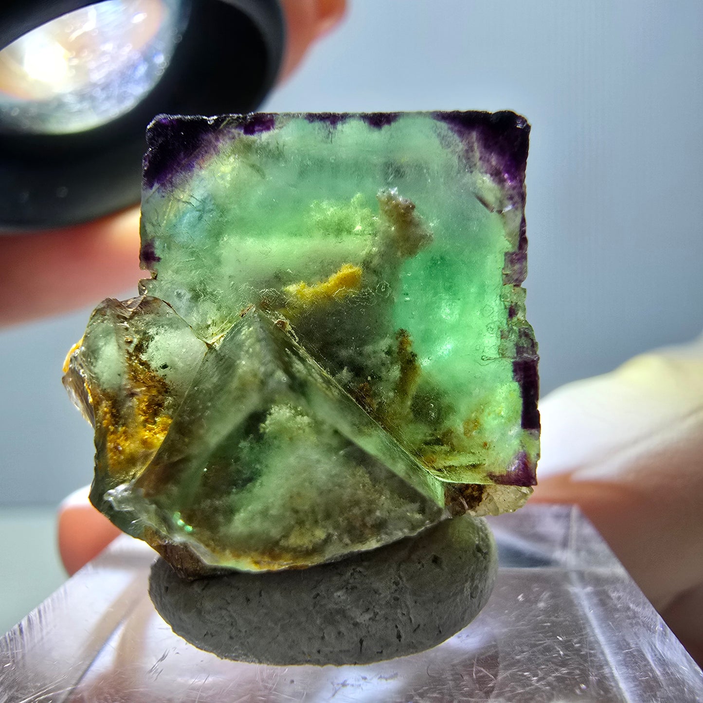 Phantom Fluorit Würfel Stufe, parkettiert, zonal Okorusu, Namibia 25*21*18mm