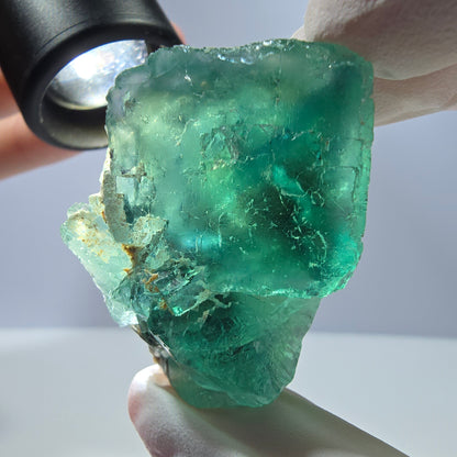 Spécimen de cube de fluorite fantôme transparente, vert parqueté, Okorusu, Namibie, 40 x 35 x 24 mm 