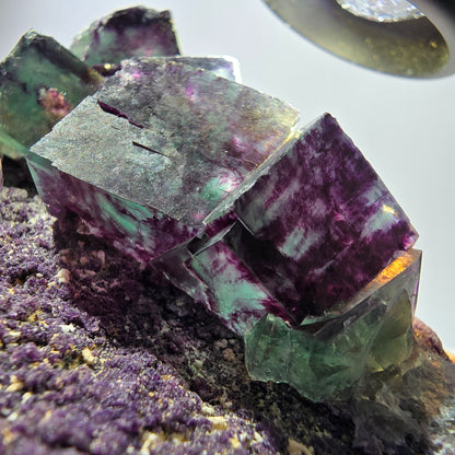 Phantom Fluorite Cube Specimen, double-sided green purple Okorusu Namibia 76*55*41mm 