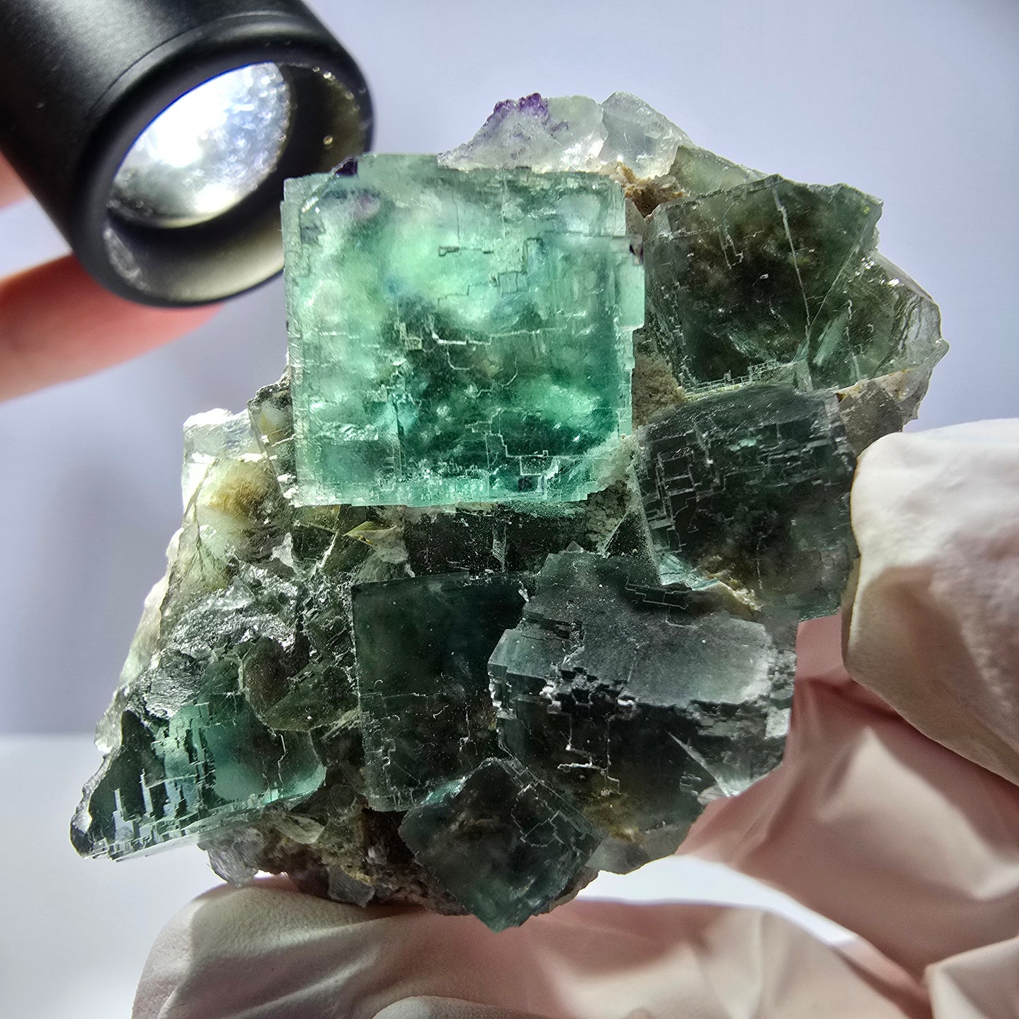 Klare Phantom Fluorit Würfel Stufe, parkettiert grün Okorusu, Namibia 54*35*26mm
