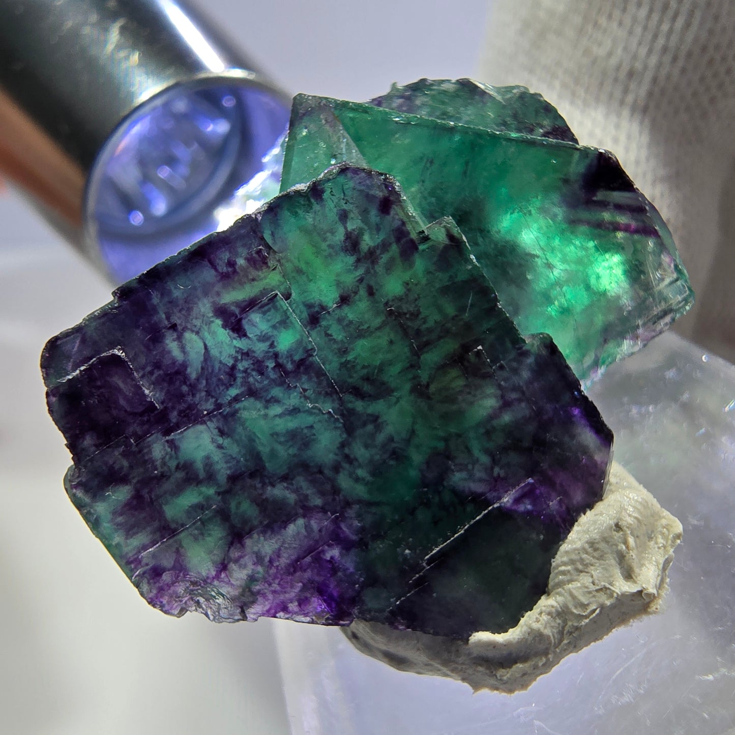 Spécimen rare de cube de fluorite fantôme, vert zonal et violet, Okorusu, Namibie, 32 x 28 x 19 mm 