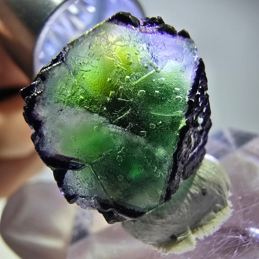 Cube de fluorite fantôme, zonal, muscovite, tourmaline Schorl, Erongo, Namibie, 17 x 14 x 12 mm