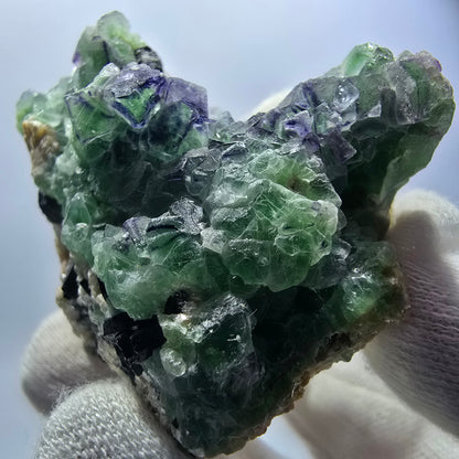 Cube de fluorite fantôme zonal, spécimen de muscovite, Erongo, Namibie, 63 x 50 x 43 mm 