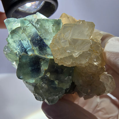 Rare cube de fluorite fantôme, spécimen de quartz vert violet Okorusu Namibie 53*35*38mm 