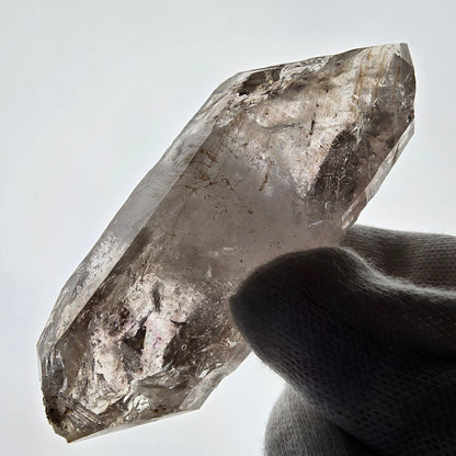Quartz fumé squelette Enhydro DT, calcite UV, 1 poche Bubble Valentine, Namibie 87 x 34 x 24 mm 