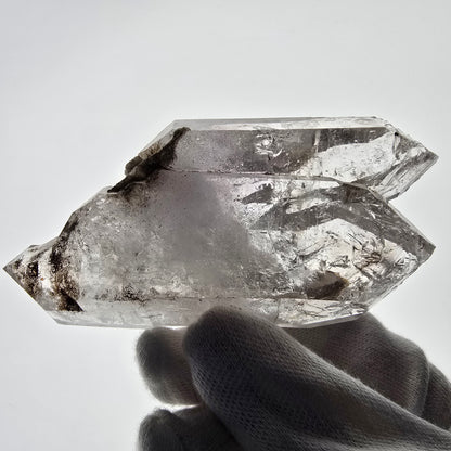 Quartz fumé squelette Enhydro DT, calcite UV, 2x Bubble Valentine Pocket, Namibie 91 x 45 x 27 mm 