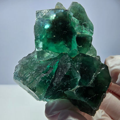 Spécimen de cube de fluorite fantôme transparente, vert parqueté, Okorusu, Namibie, 60 x 51 x 26 mm 