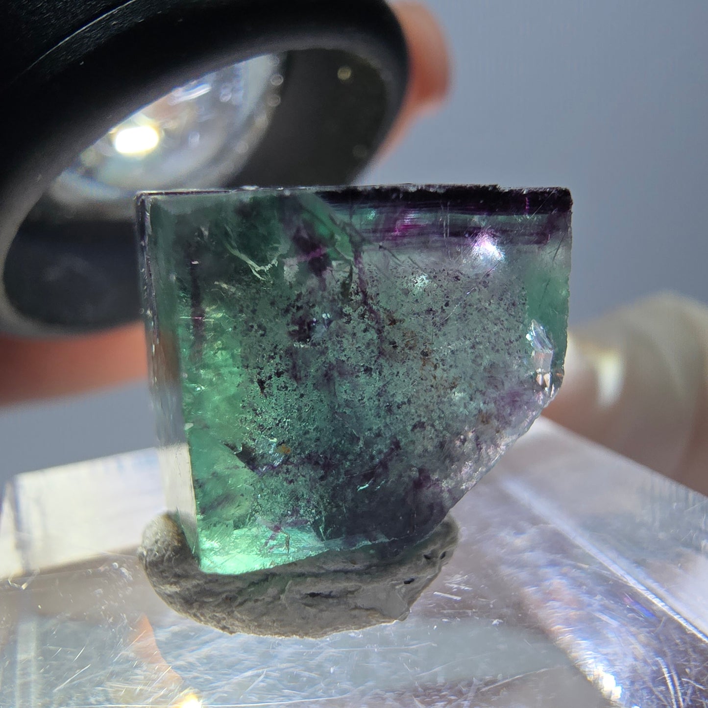 Phantom Fluorit Würfel Stufe, parkettiert grün lila Okorusu, Namibia 14*13*12mm
