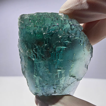 Spécimen de cube de fluorite fantôme transparente, vert parqueté, Okorusu, Namibie, 47 x 40 x 22 mm 