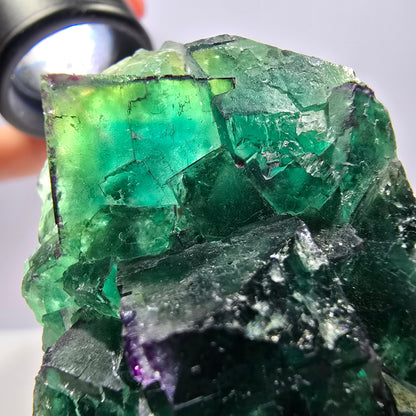 Cube de fluorite fantôme vert étagé, Okorusu, Namibie, 80 x 36 x 20 mm 