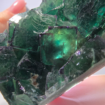 Cube de fluorite fantôme vert étagé, Okorusu, Namibie, 80 x 36 x 20 mm 