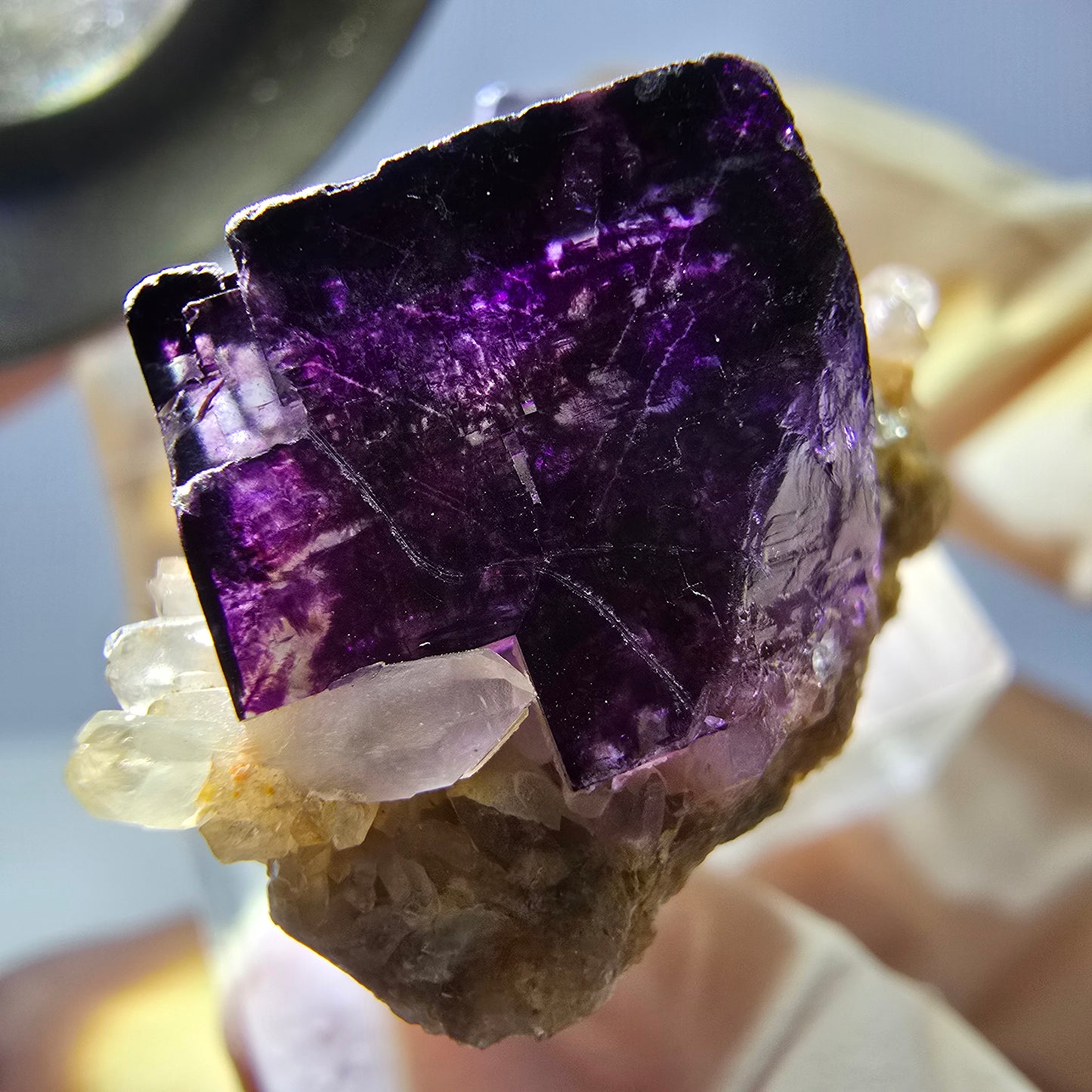 Phantom Fluorit Würfel, Quarz Stufe, grün lila Okorusu, Namibia 29*20*15mm