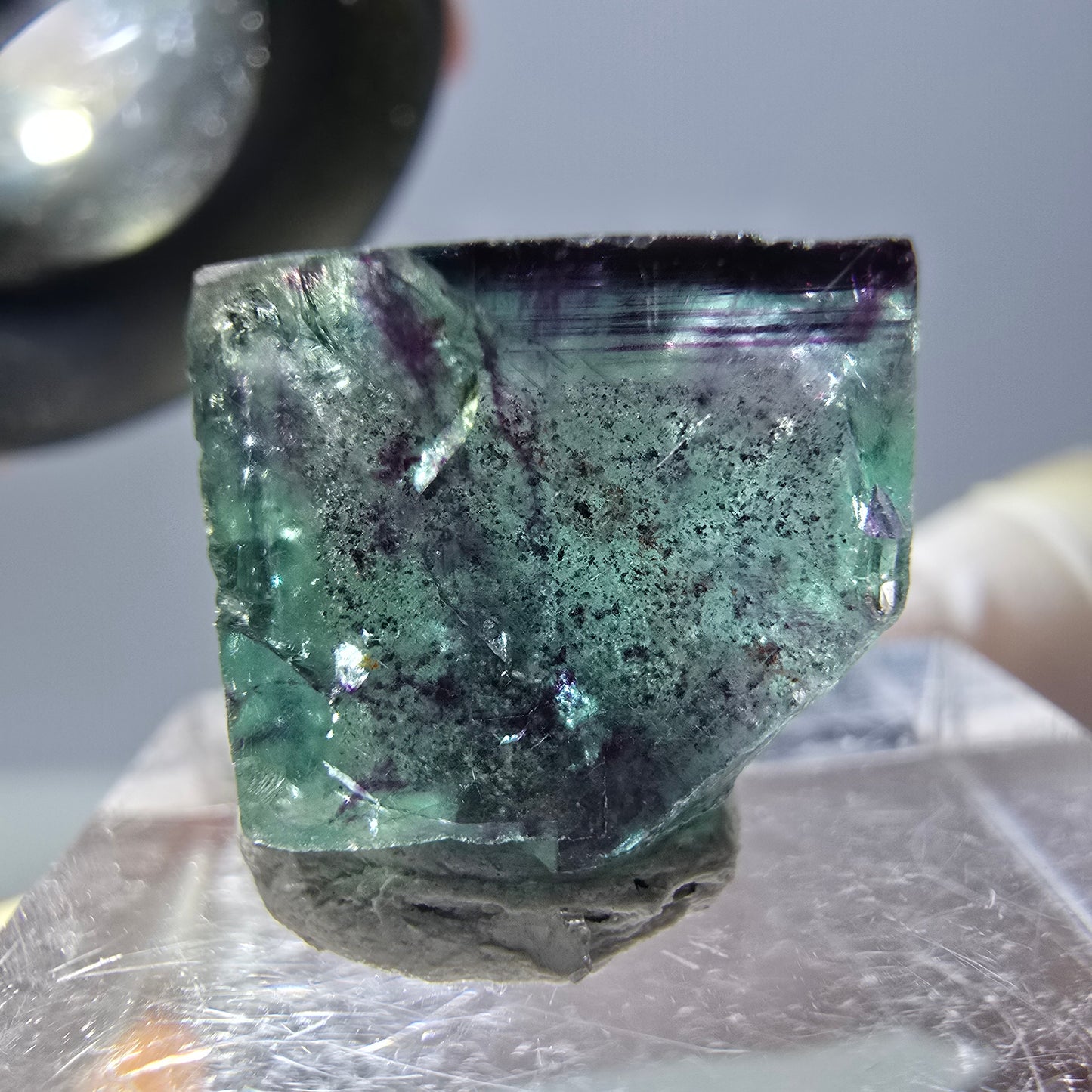 Phantom Fluorit Würfel Stufe, parkettiert grün lila Okorusu, Namibia 14*13*12mm