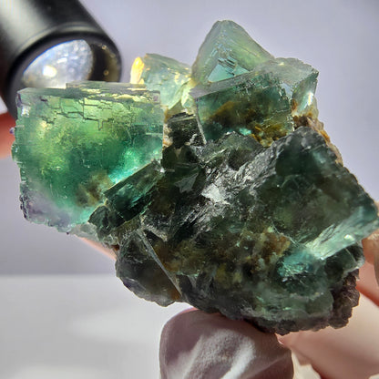 Klare Phantom Fluorit Würfel Stufe, parkettiert grün Okorusu, Namibia 54*35*26mm